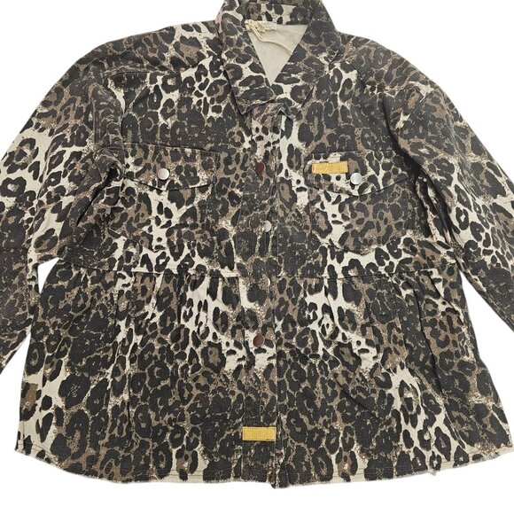 Mystree Leopard Print Denim Front Button Closure Jacket - Picture 7 of 14
